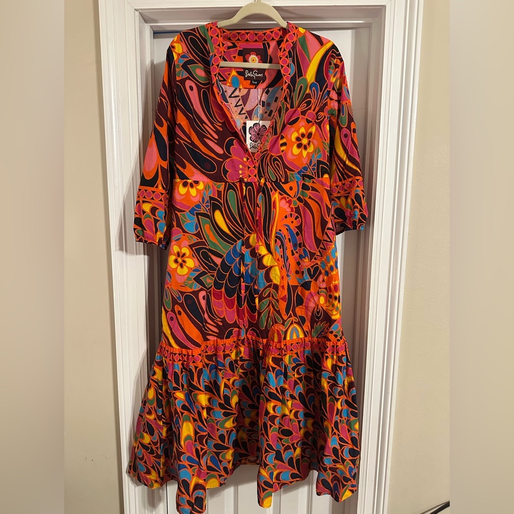 NWT Lesley Evers Shakala Orange Vibrant Abstract Dress